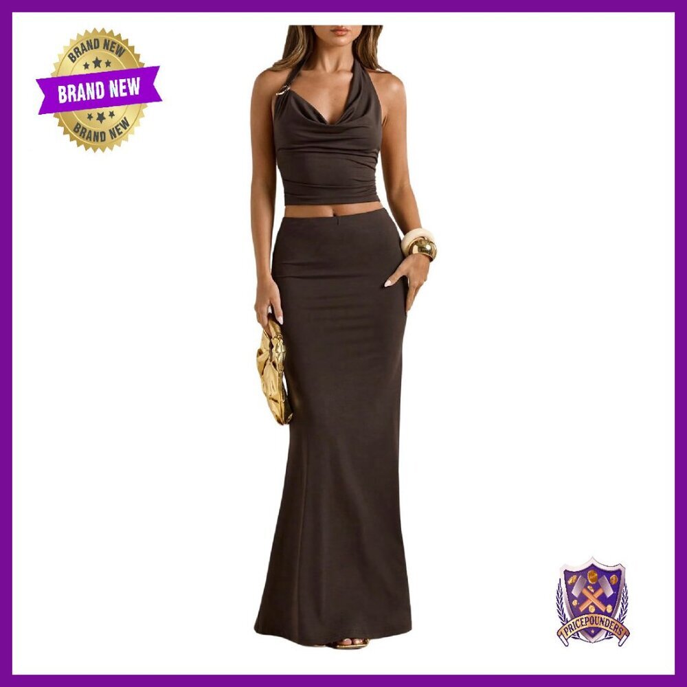 Women's Two Piece Set Halter Top Maxi Skirt Party Outfit - Picture 1 of 6